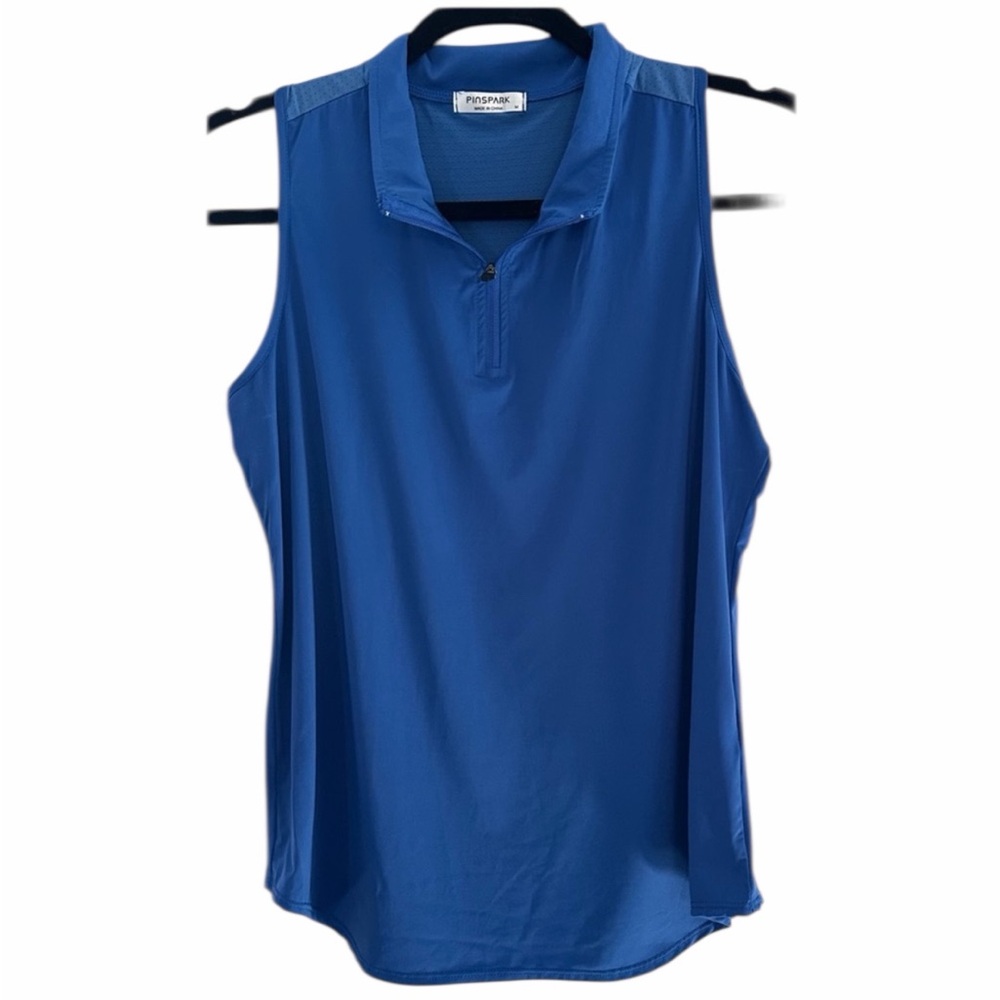 PINSPARK Women Sleeveless Polo UPF 50+ V-Neck 1/4 Zip Tank Top Sz Med Pre-Loved